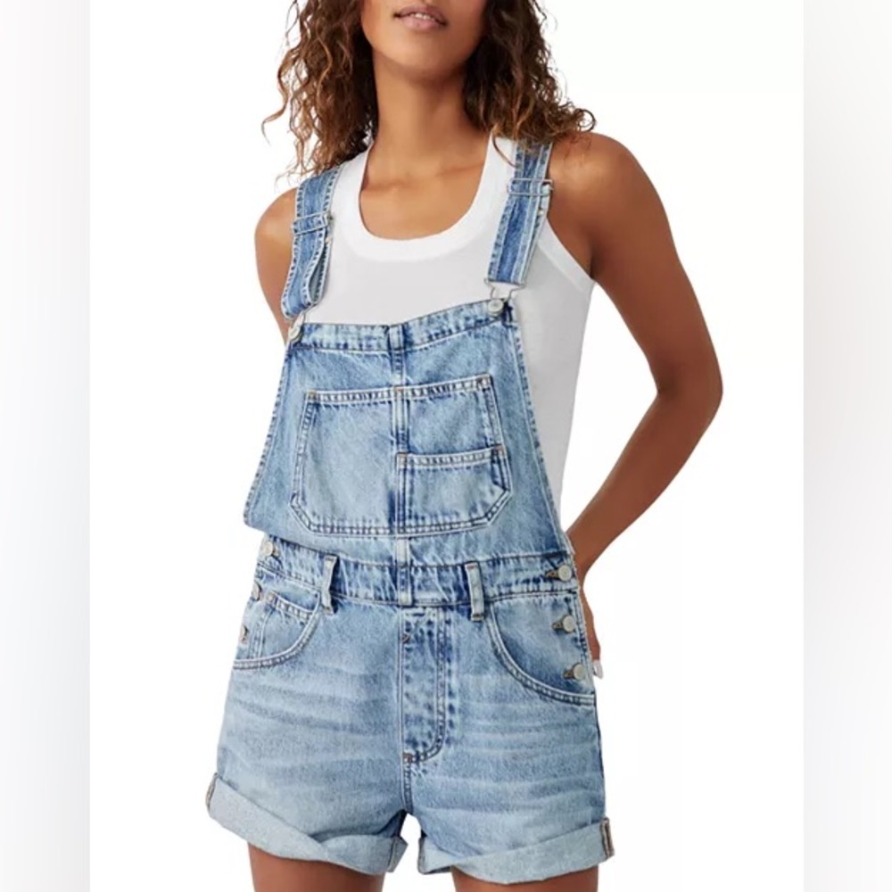 We The Free Light Blue Denim Shortalls Size XS